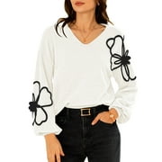 PINK QUEEN Women's Pullover Sweaters 2025 Knit Floral V Neck Tunic Pullover Long Sleeve Oversized Fall Casual Sweater