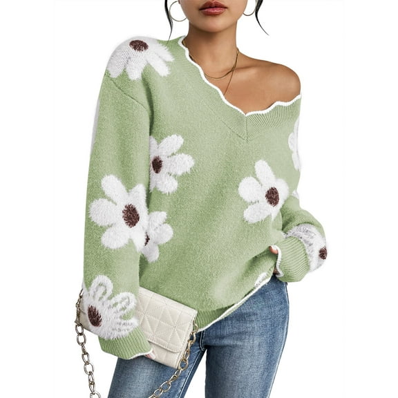 Pink Queen 2026 Women's OversizedSweaters V Neck Fuzzy Loose Long Sleeve Pullover Jumper Tops S-XL