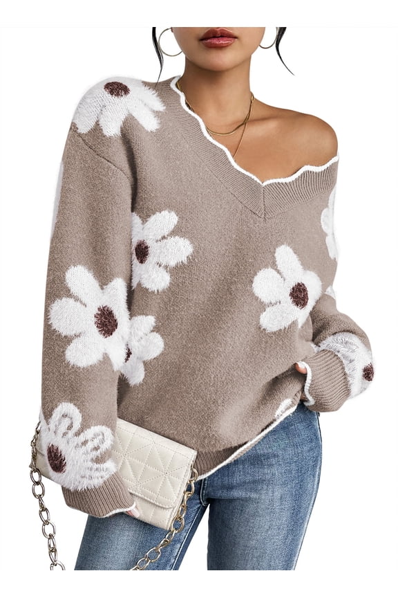 2026 Women's OversizedSweaters V Neck Fuzzy Loose Long Sleeve Pullover Jumper Tops S-XL