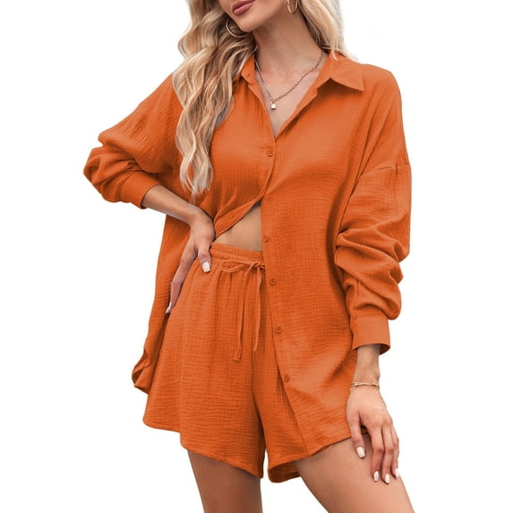 Pink Queen 2026 Spring 2 Piece Womens Outfit Sets Long Sleeve Shorts Lounge Sets Pajamas Sets Summer