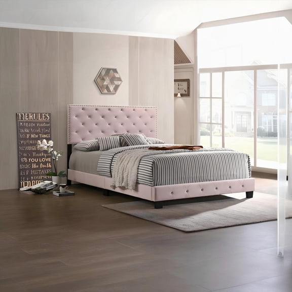 Pink Queen Bed with Transitional Design and Durable Build