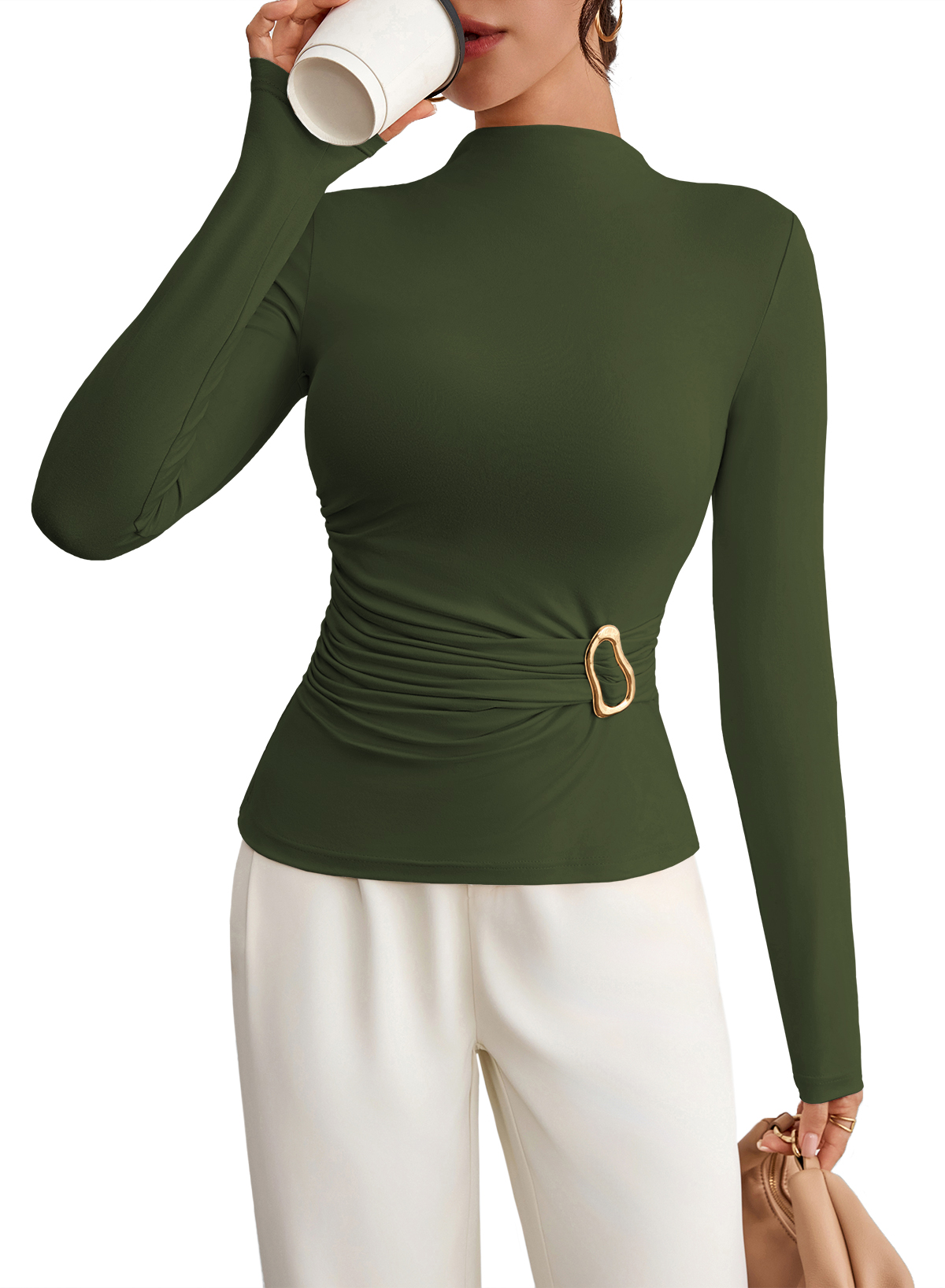 Long Sleeve Relaxed Fit Block Top with Necklace In Pink and White main image 0