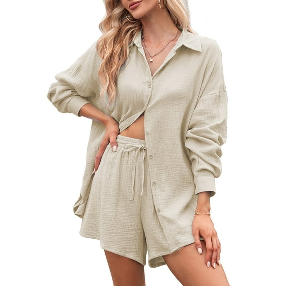 Pink Queen 2026 Spring 2 Piece Womens Outfit Sets Long Sleeve Shorts Lounge Sets Pajamas Sets Summer