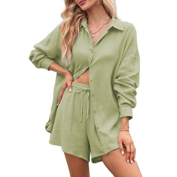 Pink Queen 2026 Spring 2 Piece Womens Outfit Sets Long Sleeve Shorts Lounge Sets Pajamas Sets Summer