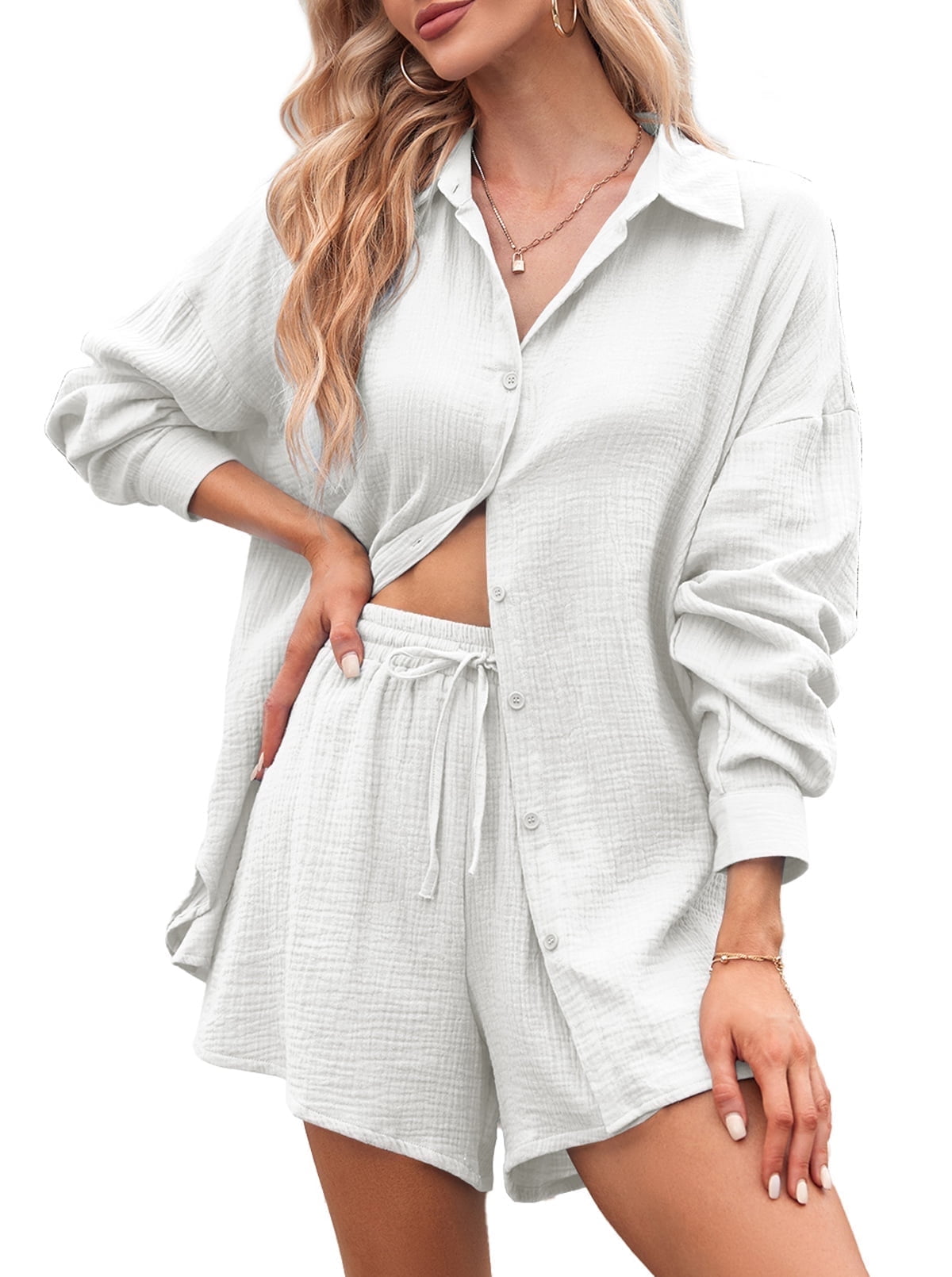 2026 Spring 2 Piece Womens Outfit Sets Long Sleeve Shorts Lounge Sets Pajamas Sets Summer