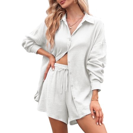 Pink Queen 2026 Spring 2 Piece Womens Outfit Sets Long Sleeve Shorts Lounge Sets Pajamas Sets Summer