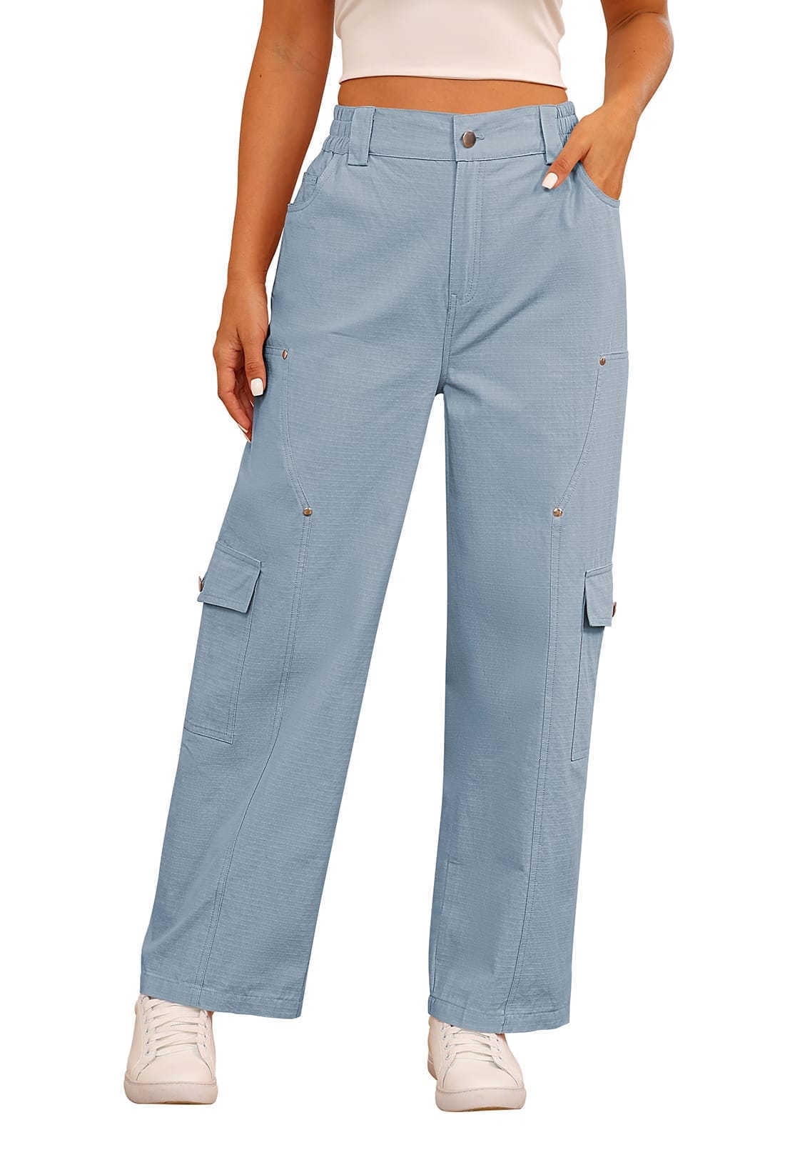 Fattazi Pants For Women Women Cargo Pants Big Pockets Y 2k High Elastic  Waist Drawstring Baggy Trousers Vintage Casual Loose Side Zipper Straight