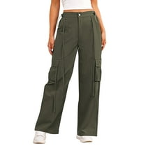 Pink Queen Women High Waisted Parachute Pants Y2k Baggy Relaxed Trousers Avocado L