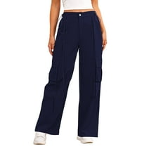 Pink Queen Women High Waisted Parachute Pants Y2k Baggy Relaxed Trousers Navy XL