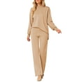 thumbnail image 1 of Pink Queen Women Knitted Outfits High Neck Sweater Wide Leg Pant Set 2 Pieces Sweatsuit, 1 of 7