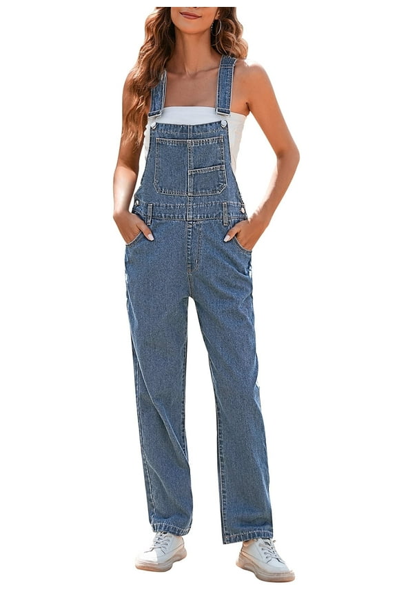 Women Long Denim Bib Overalls Jeans Wash Pants Light Blue S