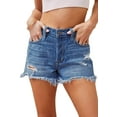 thumbnail image 1 of Pink Queen Women Summer Denim Shorts Mid Rise Ripped Faryed Hem Distressed Strectch Short Jeans S-2XL, 1 of 4