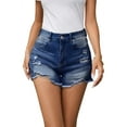 thumbnail image 1 of Pink Queen Women Summer Denim Shorts Mid Rise Ripped Faryed Hem Distressed Strectch Short Jeans S-2XL, 1 of 10