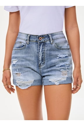 Women Summer Denim Shorts Mid Rise Ripped Faryed Hem Distressed Strectch Short Jeans S-2XL