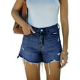 thumbnail image 1 of Pink Queen Women Summer Denim Shorts Mid Rise Ripped Faryed Hem Distressed Strectch Short Jeans S-2XL, 1 of 4