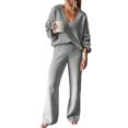 thumbnail image 1 of Pink Queen Women's 2 Piece Outfits Casual V Neck Knit Wide Leg Sweater Lounge Set Sweatsuit, 1 of 4