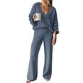 thumbnail image 1 of Pink Queen Women's 2 Piece Outfits Casual V Neck Knit Wide Leg Sweater Lounge Set Sweatsuit, 1 of 9