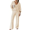 thumbnail image 1 of Pink Queen Women's 2 Piece Outfits Casual V Neck Knit Wide Leg Sweater Lounge Set Sweatsuit, 1 of 9