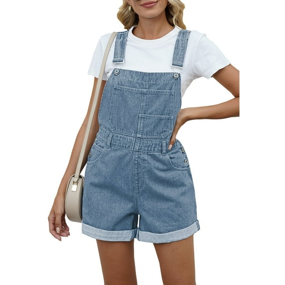 Pink Queen Women's Denim Classic Adjustable Straps Cuffed Hem Bib Overalls Shortalls S-2XL