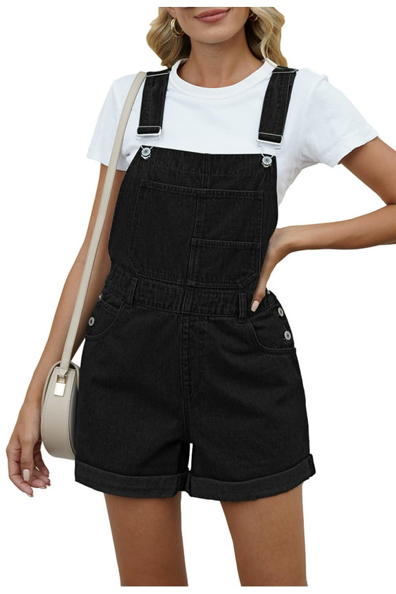 Women's Denim Classic Adjustable Straps Cuffed Hem Bib Overalls Shortalls S-2XL