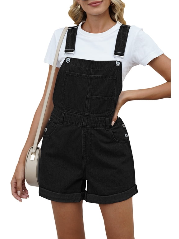 Women's Denim Classic Adjustable Straps Cuffed Hem Bib Overalls Shortalls S-2XL