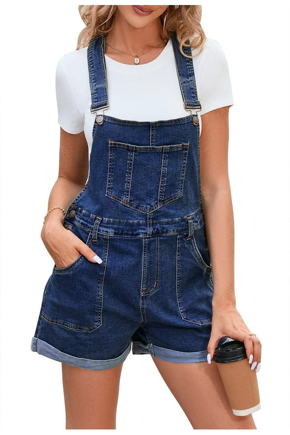 Women's Denim Classic Adjustable Straps Cuffed Hem Bib Overalls Shortalls S-2XL
