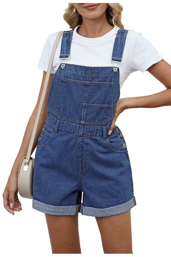 Women's Denim Classic Adjustable Straps Cuffed Hem Bib Overalls Shortalls S-2XL