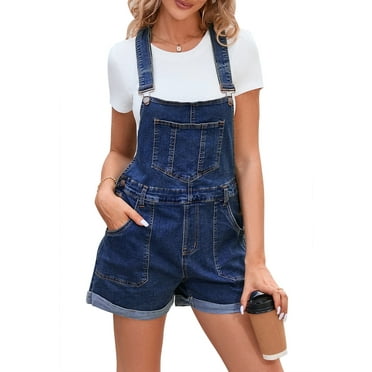 Pink Queen Women's Denim Classic Adjustable Straps Cuffed Hem Bib Overalls Shortalls S-2XL