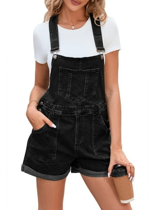 Black overall shorts womens hot sale