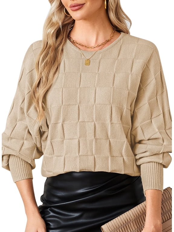 Women's Sweaters Winter 2026 Crewneck Pullover Long Batwing Sleeve Oversized S-XL