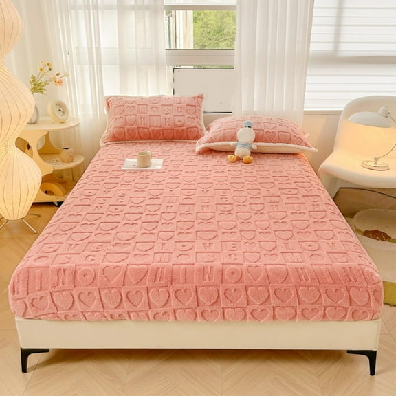 Pink Quilted Cotton Fitted Sheet, 150x200cm, Winter Warm Breathable Non-Slip Mattress Cover, Classic Checkerboard Design, Soft Polyester Material, Durable Craftsmanship, Versatile & Stylish Bed Sheet