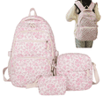 thumbnail image 1 of Pink Quilted Floral Backpack Set Teenage Backpack, Elementary/Middle/High Schoolbag, Multi-Compartment Water-resistant Cute Bookbag, 1 of 8