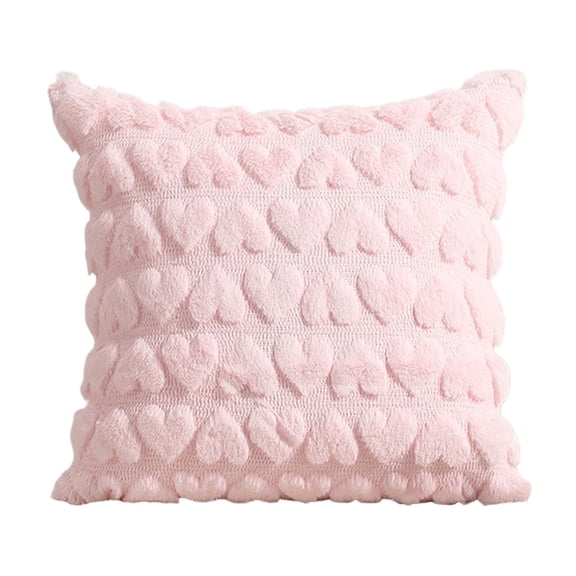 Pink Quilted Heart Shaped Pillow Cover Washable Polyester Soft Plush For Living Room Sofa Bedroom Decor Cushion Cover 15.75X15.75In
