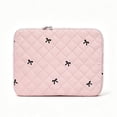 thumbnail image 1 of Pink Quilted Laptop Sleeve Bag with Bow Detail Large Size, 1 of 8