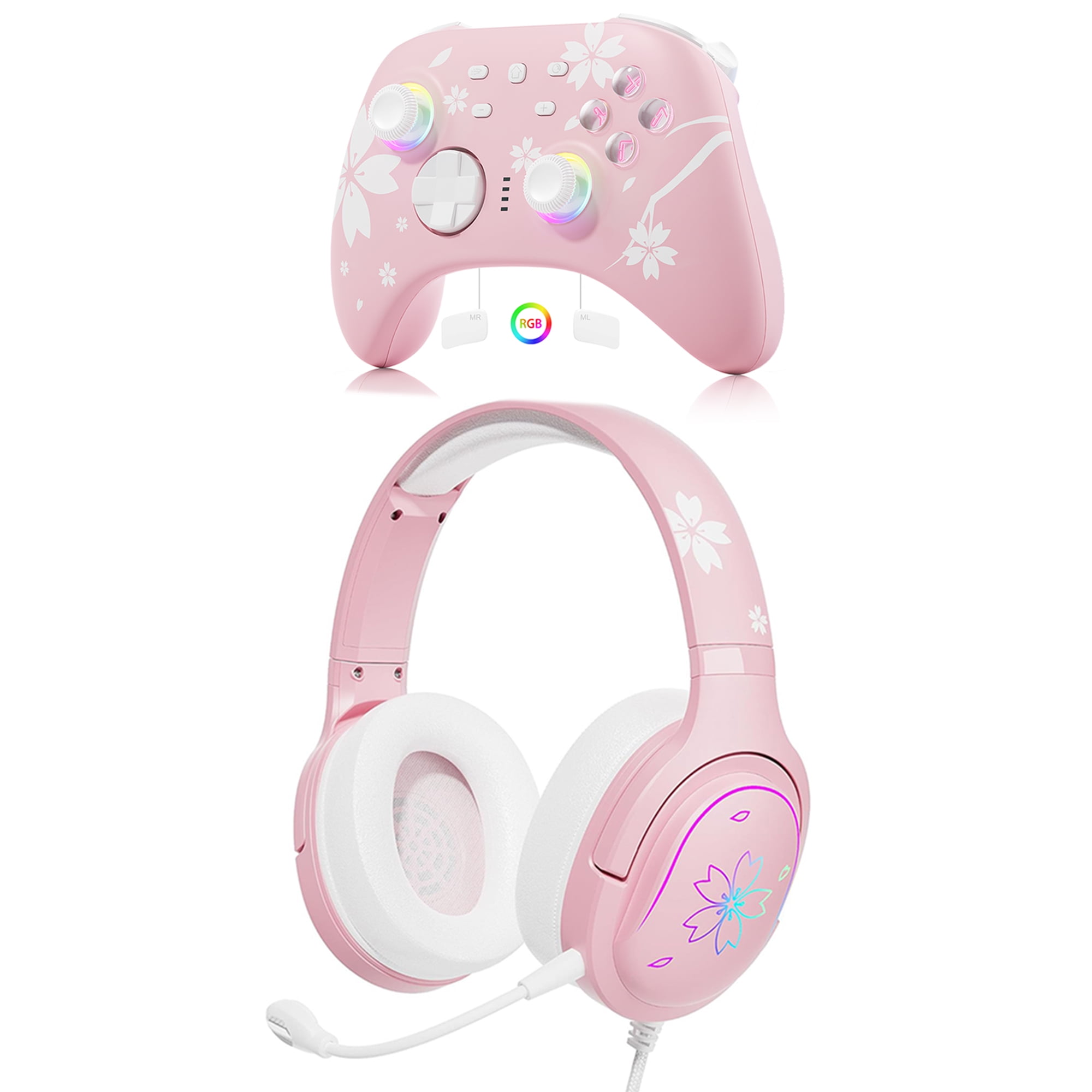 Pink RGB Gaming Headset and Upgraded Switch Pro Controller for Nintendo Switch PC IOS Android Steam with Hall Effect Joysticks Triggers Pink Walmart