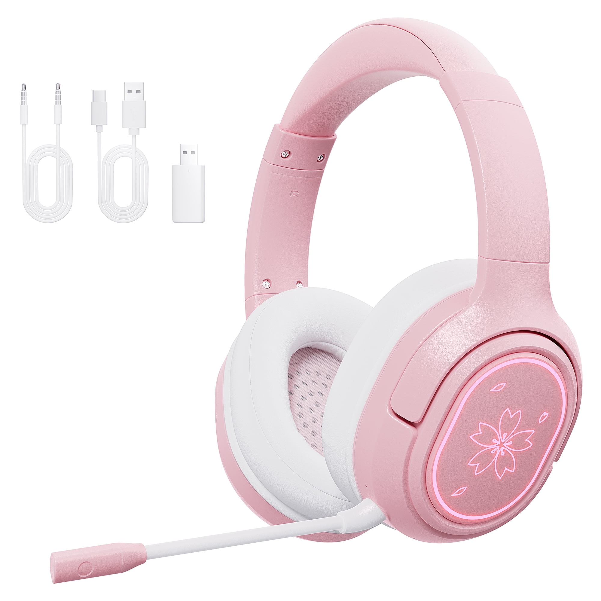 Mytrix Sakura Wireless Gaming Headset for PC PS4 PS5 Mac Switch Surround Sound 50mm Drivers 2.4GHz Bluetooth Gaming Headphones with Noise