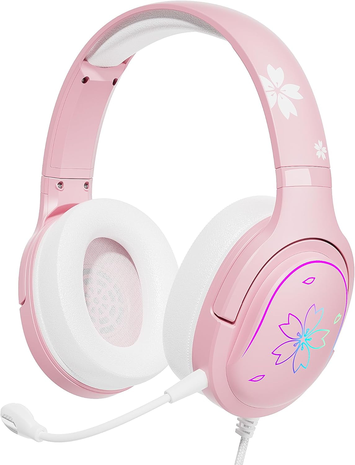 Pink RGB Gaming Headset for PS4 PS5 Xbox PC MAC Switch, Mytrix Wired Gaming Headphones with Mic ...
