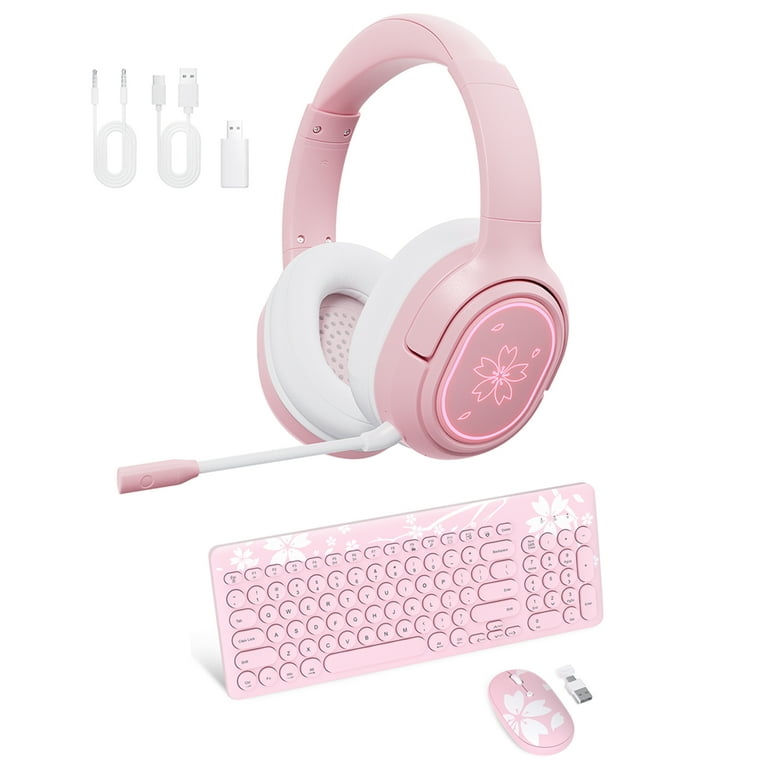 Pink RGB Wireless Gaming Headset with Mic Keyboard and Mouse Comb 3 in 1 Set