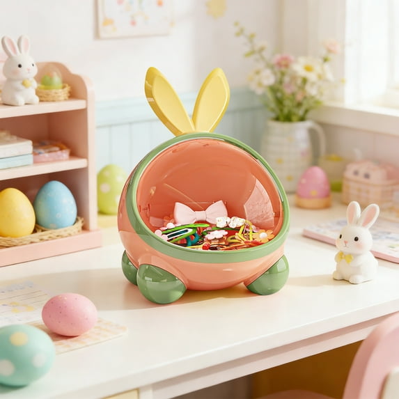 Pink Rabbit Desktop Storage Box - Cute Multifunctional Organizer for Snacks & Small Gadgets, Decorative Storage Solution Suitable for Bedroom & Kitchen Dining Table, Home Organizing Essential, 1pc
