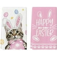thumbnail image 1 of Pink Rabbit Ears Cat Eggs Happy Easter Kitchen Towels Dish Towels, 18x26 Inch Spring Summer Holiday Decoration Hand Towels Set of 2, 1 of 6
