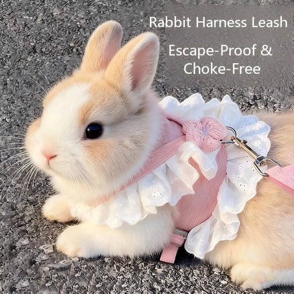 Pink Rabbit Harness Leash Set (S-XL), Escape-Proof JK Style, Breathable Bunny Chest Harness (Fits 3.3-19.8 lbs) S