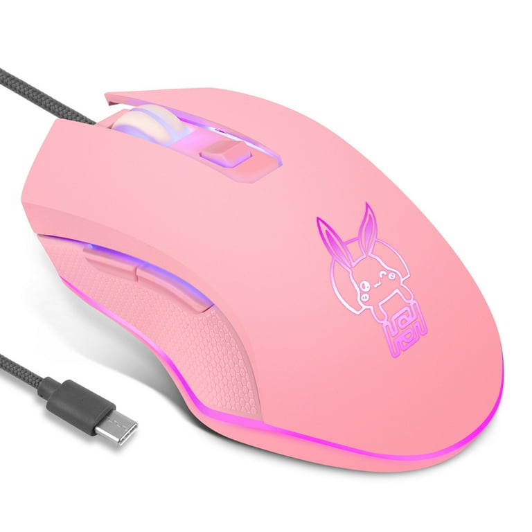 Pink Rabbit USB C LED Mouse 2400DPI Type C Wired Mouse for MacBook Laptop Tablet