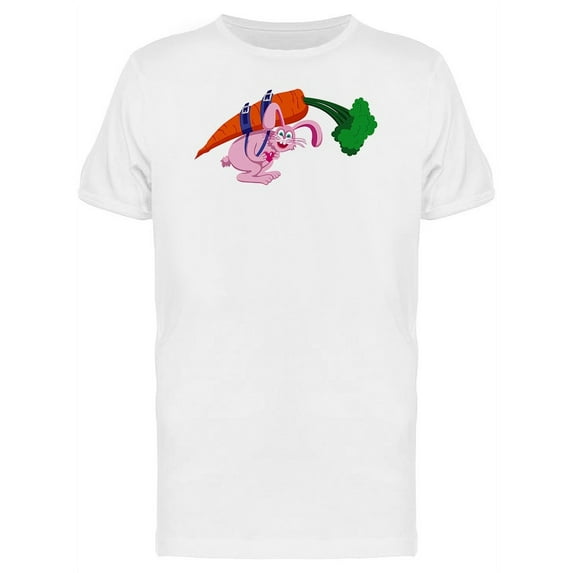 Pink Rabbit With Carrot Cartoon T-Shirt Men -Image by Shutterstock, Male Large