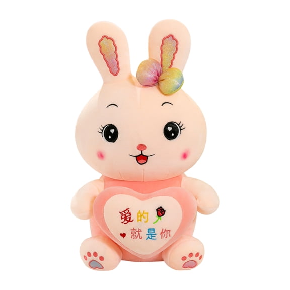 Pink Rabbit with Heart Plush, Soft Bunny Stuffed Animal Doll for Romantic Occasions