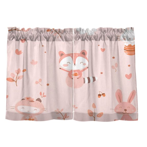 Pink Raccoon 27"x24" Linen Look Cafe Curtain Set with Privacy and UV Protection