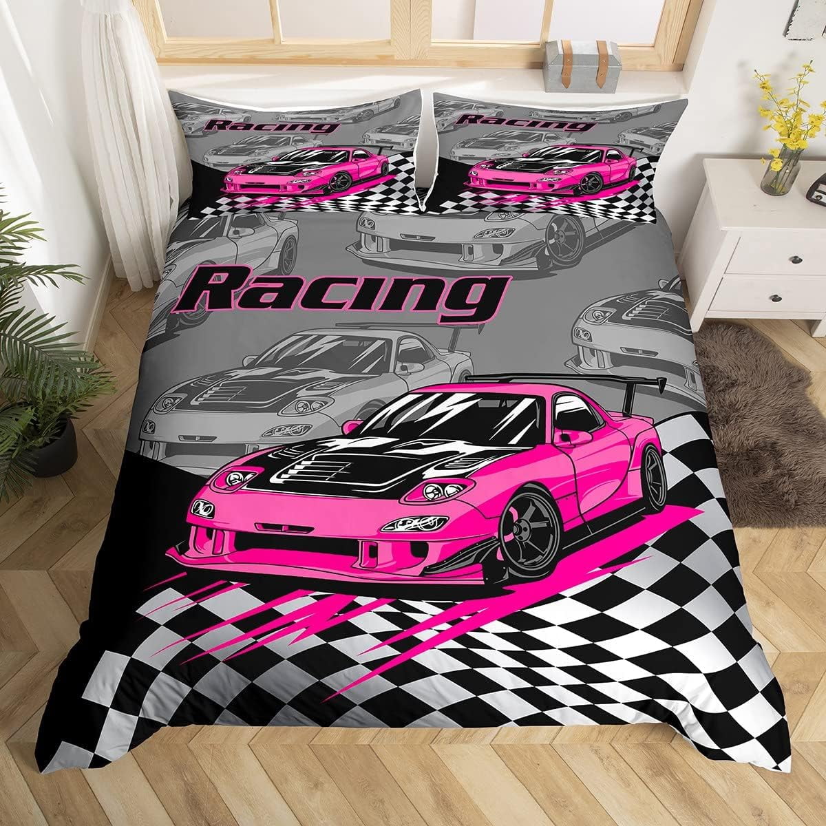 Dirt Track Racing Modified Bedding Set Green – Custom Motorsports Duvet Cover & Pillowcases