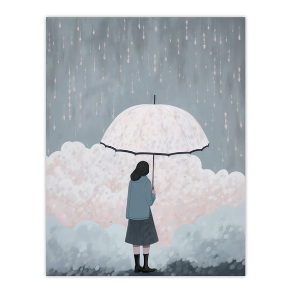 Pink Rain By Amy Denver Minimalist Soft Pastel Rain Clouds Minimalism Simple Modern Artwork Unframed Wall Art Print Poster Home Decor Premium
