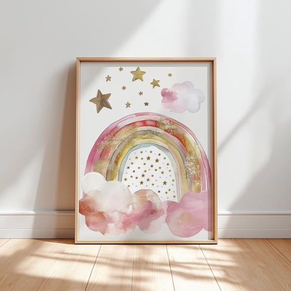 Pink Rainbow Poster: Glitter Stars Nursery Decor , F317, Unframed Poster Size 16x24