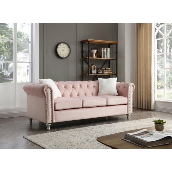 Pink Raisa G864A-S Sofa: Micro Suede Velvet Cover & Hand Applied Nailheads