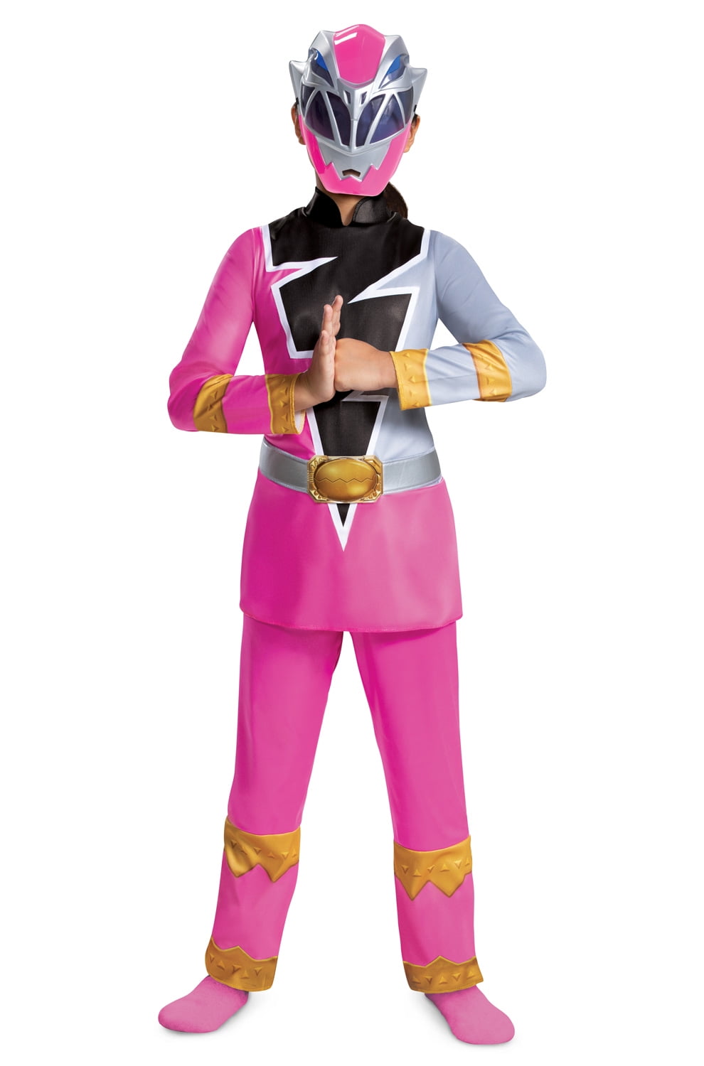 Disguise Pink Power Rangers Dino Fury Muscle Halloween Fancy-Dress Costume  for Child, Little Girls M (7-8) 